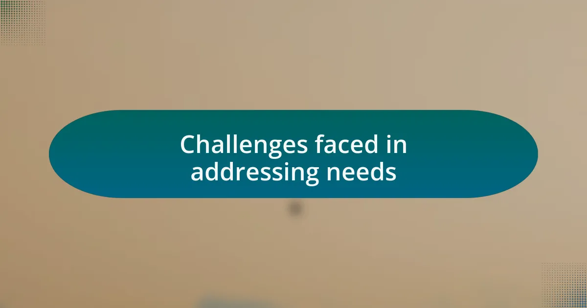 Challenges faced in addressing needs